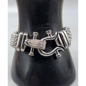 DSMK Stainless Steel Mesh Bracelet Rhinestone Clasp Silver Tone China 6.5"